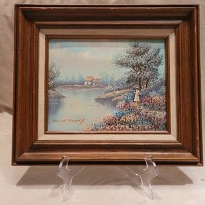 Vintage Framed Oil on Canvas 8x10" Painting by Diane Rahiry - Flowers, Landscape